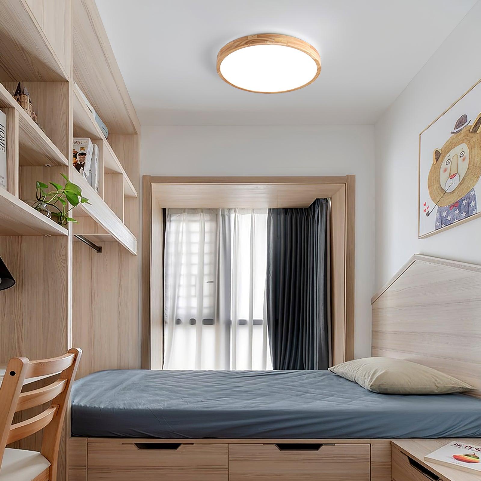 Wood Ceiling Light with Round LED Flush Mount