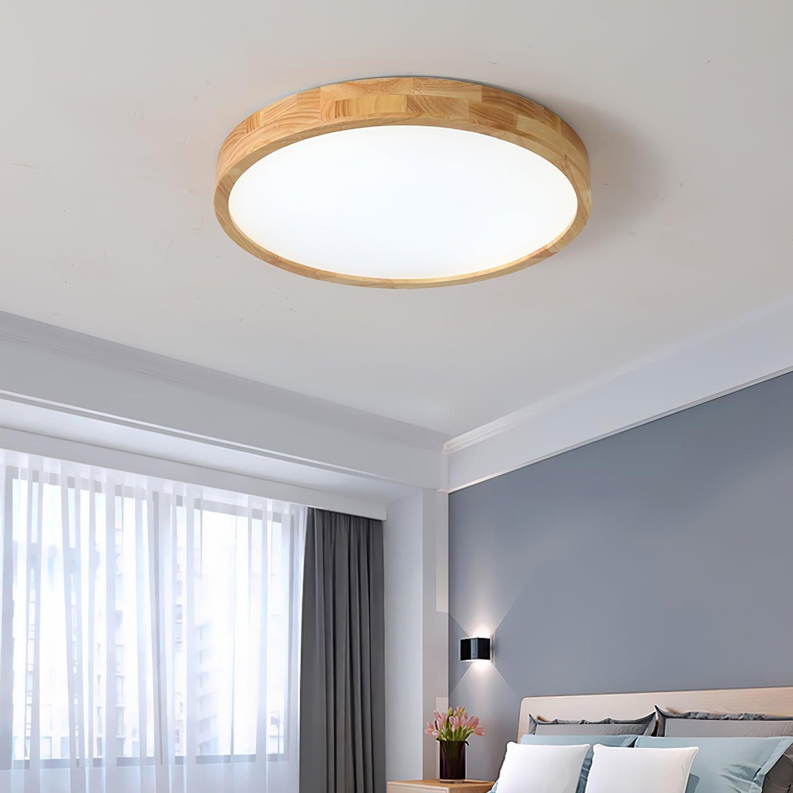 Wood Ceiling Light with Round LED Flush Mount