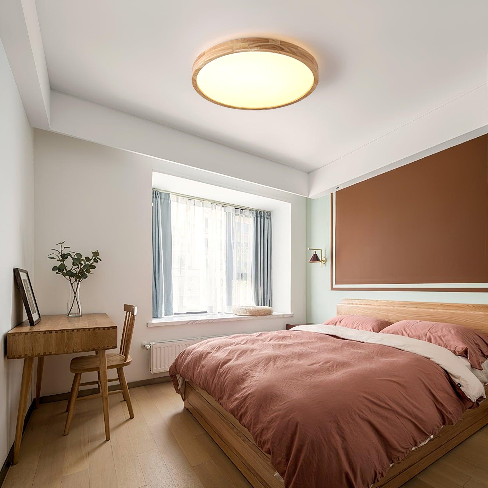 Wood Ceiling Light with Round LED Flush Mount
