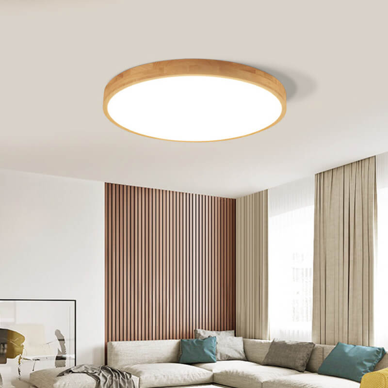 Wood Ceiling Light with Round Ultra Thin LED