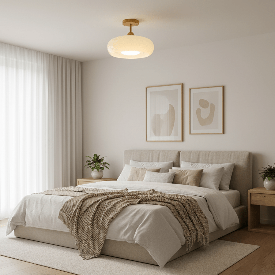 Wood Dome Ceiling Light with Glass Shade LED