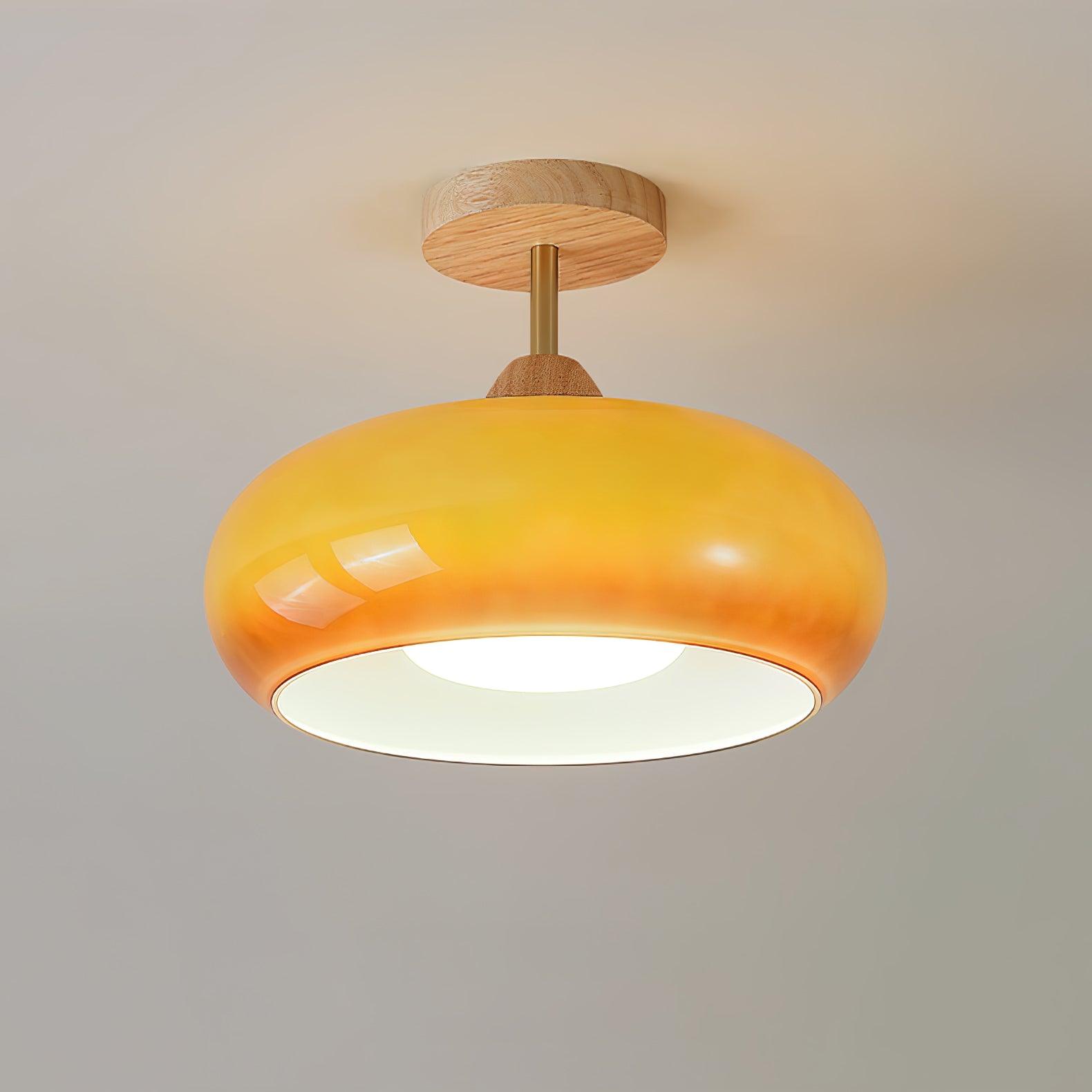 Wood Dome Ceiling Light with Glass Shade LED