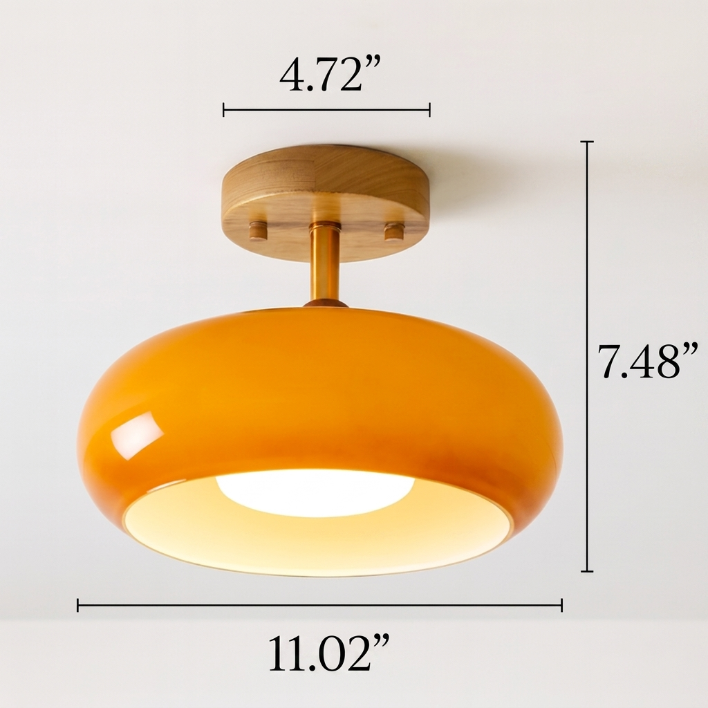 Wood Dome Ceiling Light with Glass Shade LED