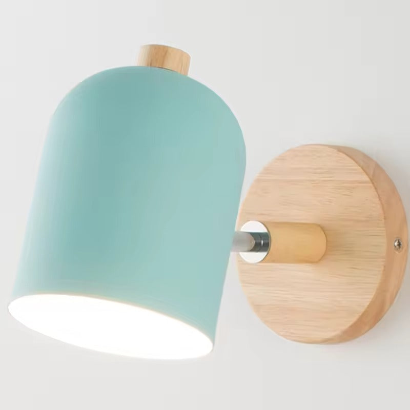 Wood Iron Wall Sconce with Cylinder LED Light