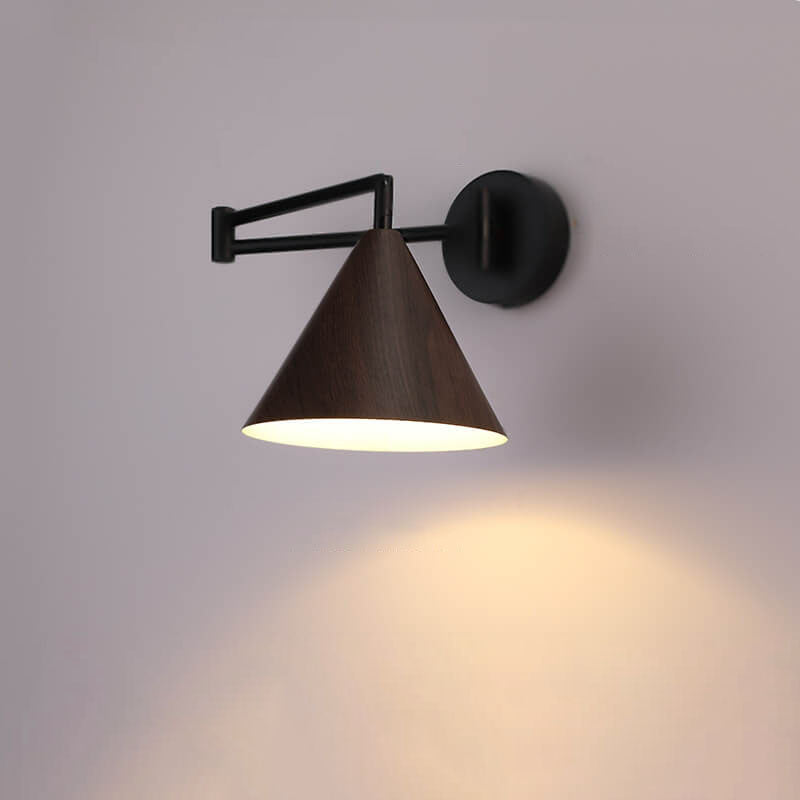 Wood Iron Wall Sconce with Swing Arm and Cone
