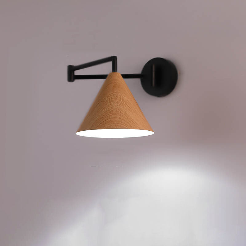 Wood Iron Wall Sconce with Swing Arm and Cone