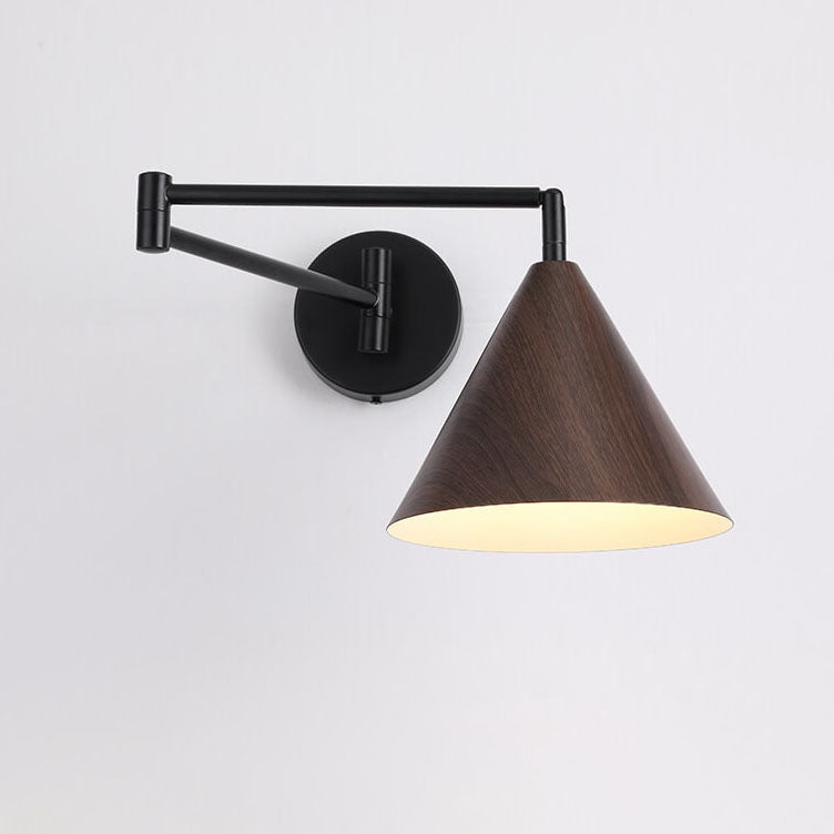 Wood Iron Wall Sconce with Swing Arm and Cone