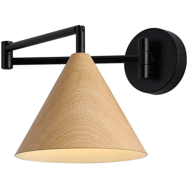 Wood Iron Wall Sconce with Swing Arm and Cone