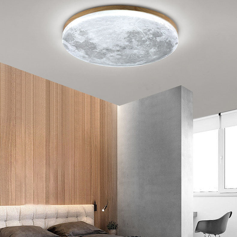 Wood Moon Ceiling Light with LED Round Design