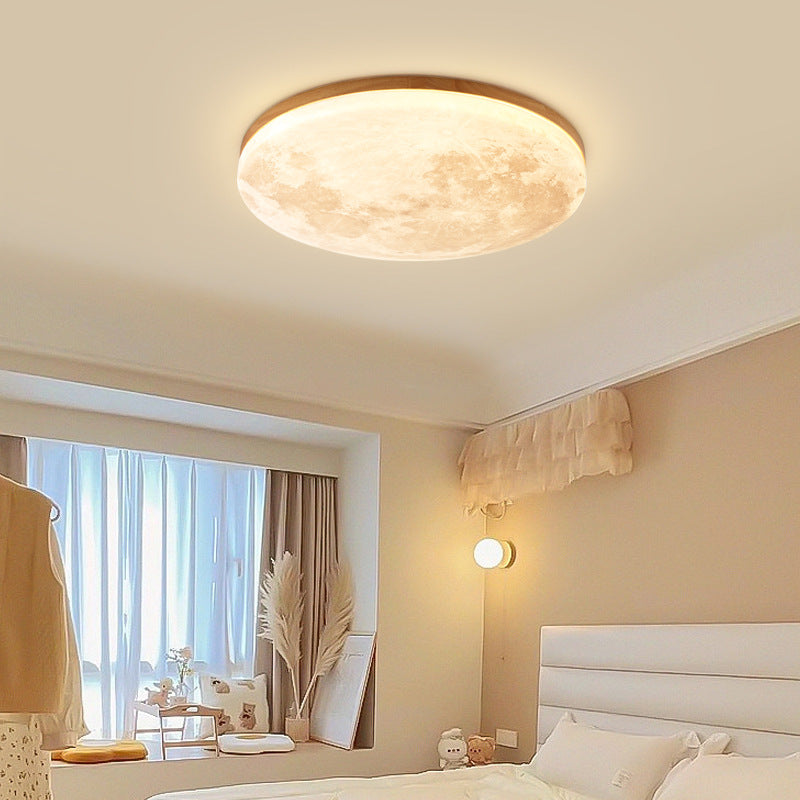 Wood Moon Ceiling Light with LED Round Design
