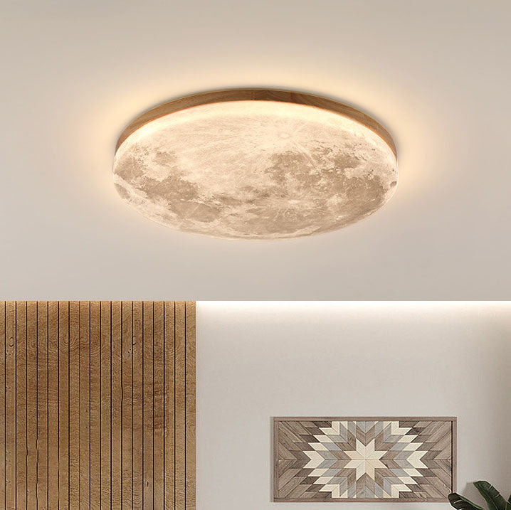 Wood Moon Ceiling Light with LED Round Design