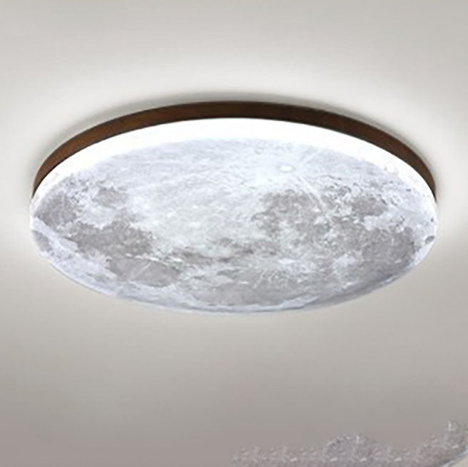 Wood Moon Ceiling Light with LED Round Design