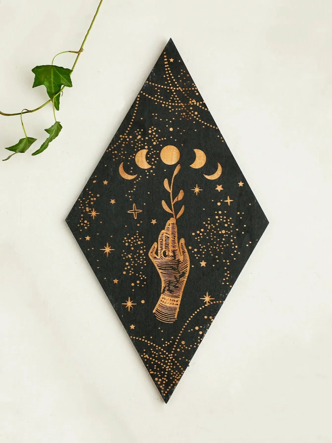 Wood Moon Phase Decor with Boho Wall Art