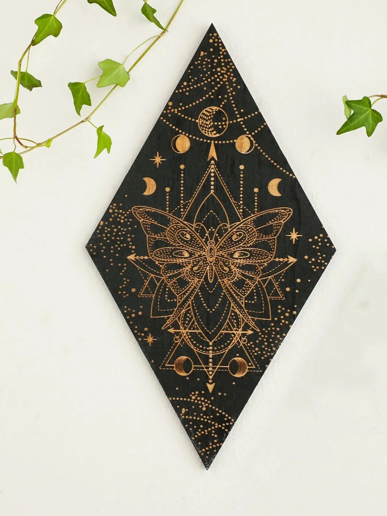 Wood Moon Phase Decor with Boho Wall Art