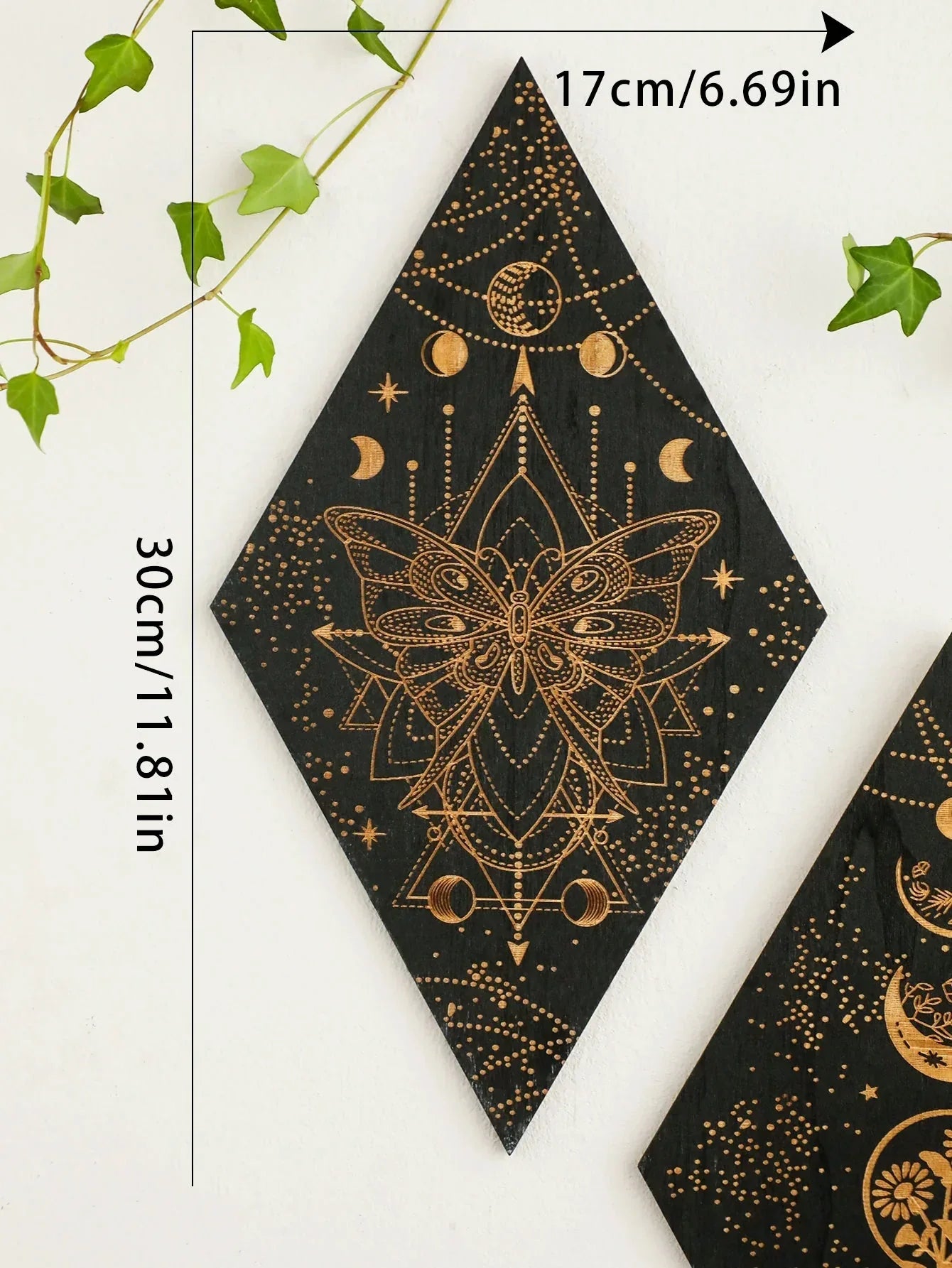 Wood Moon Phase Decor with Boho Wall Art