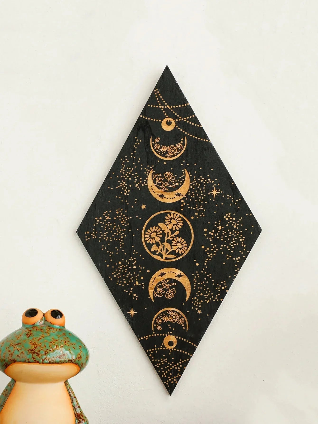 Wood Moon Phase Decor with Boho Wall Art