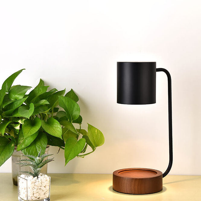 Wood Table Lamp with Metal Shade and Dimmer