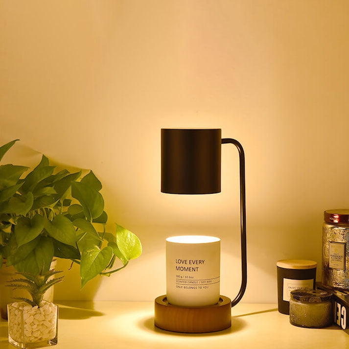 Wood Table Lamp with Metal Shade and Dimmer