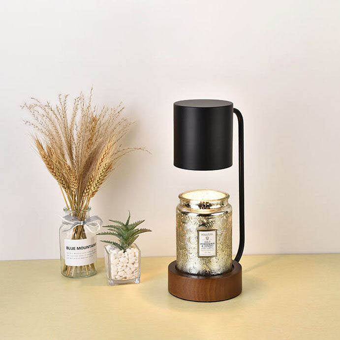 Wood Table Lamp with Metal Shade and Dimmer