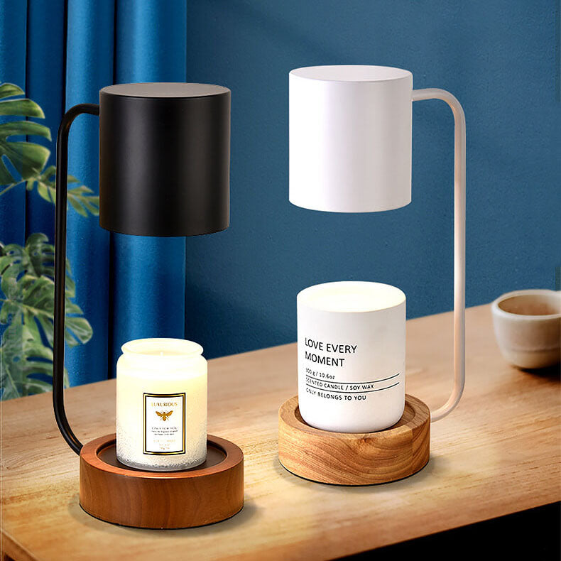 Wood Table Lamp with Metal Shade and Dimmer