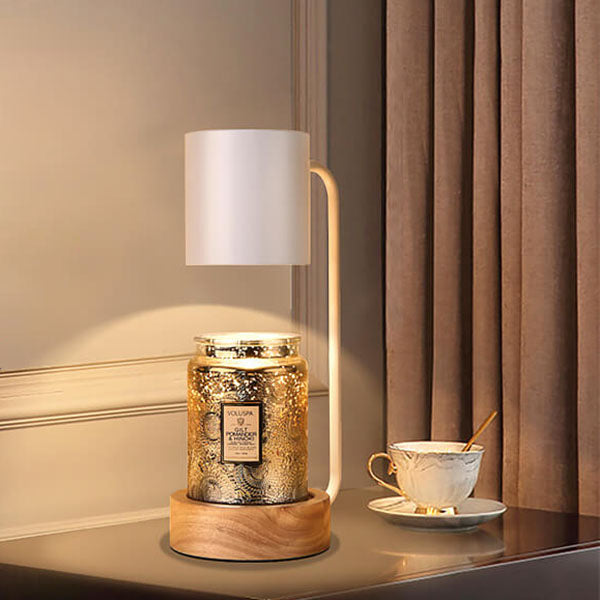 Wood Table Lamp with Metal Shade and Dimmer