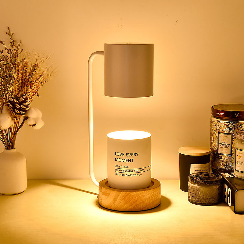 Wood Table Lamp with Metal Shade and Dimmer