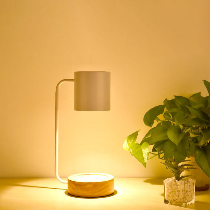 Wood Table Lamp with Metal Shade and Dimmer