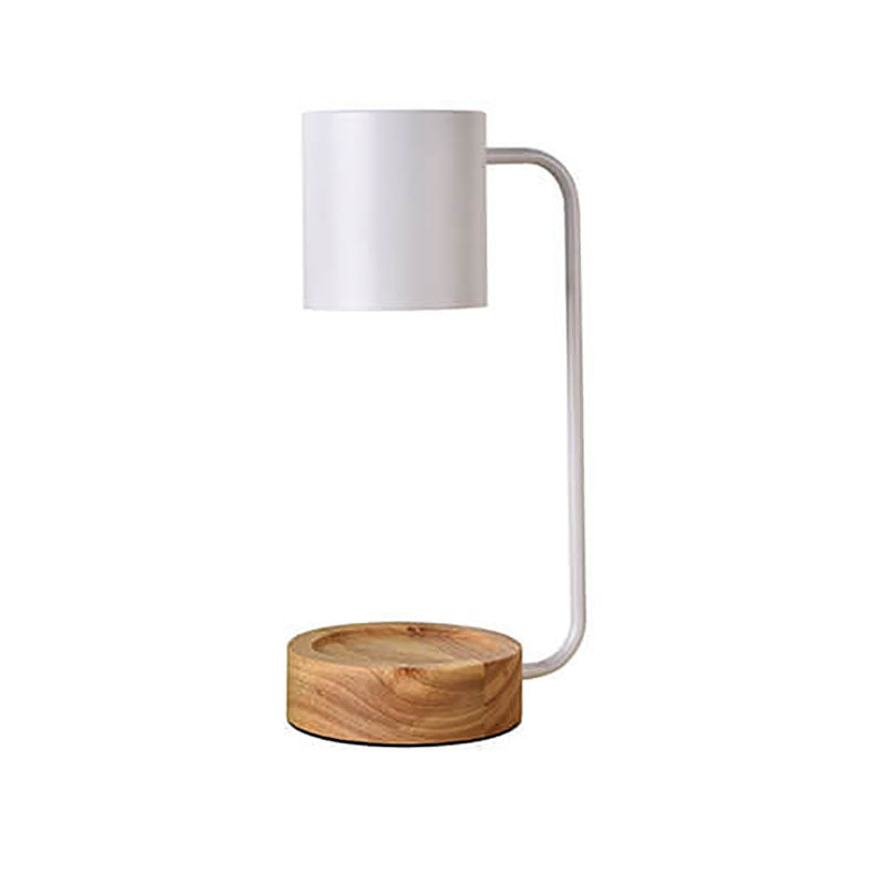 Wood Table Lamp with Metal Shade and Dimmer