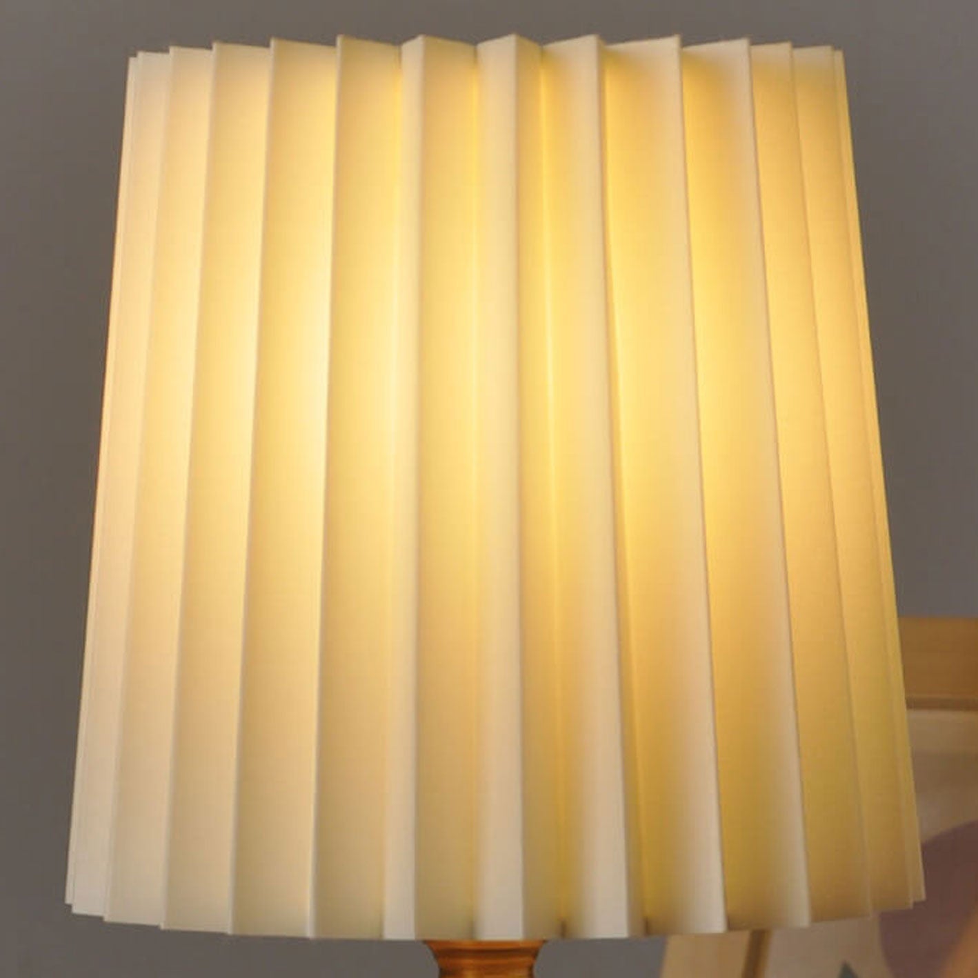 Wood Table Lamp with Pleated Fabric Shade