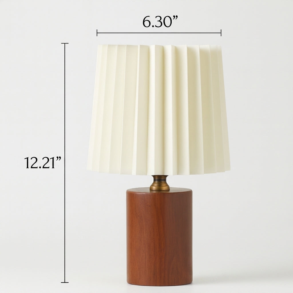 Wood Table Lamp with Pleated Fabric Shade
