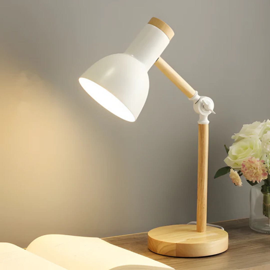 Wood and Metal Table Lamp with Adjustable Arm