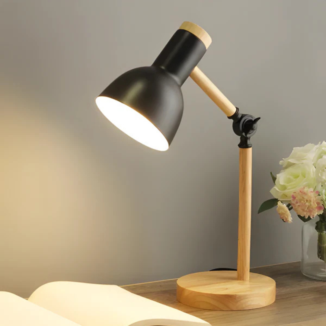 Wood and Metal Table Lamp with Adjustable Arm