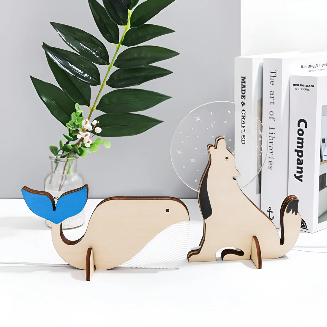 Wooden Animal Table Lamp with LED Light Design