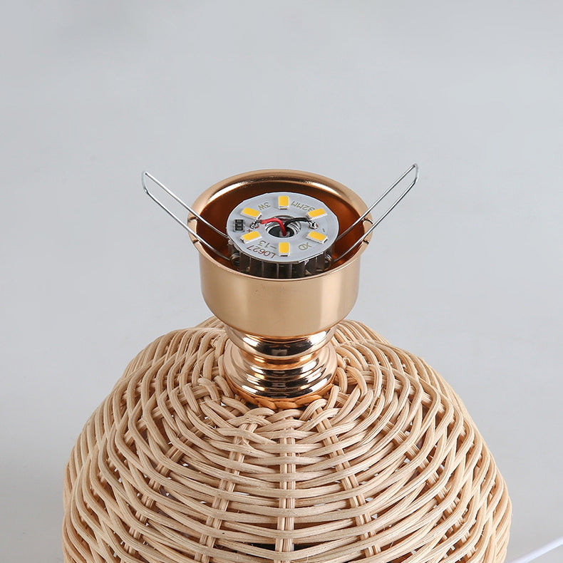 Woven Rattan Table Lamp with Pleated Shade
