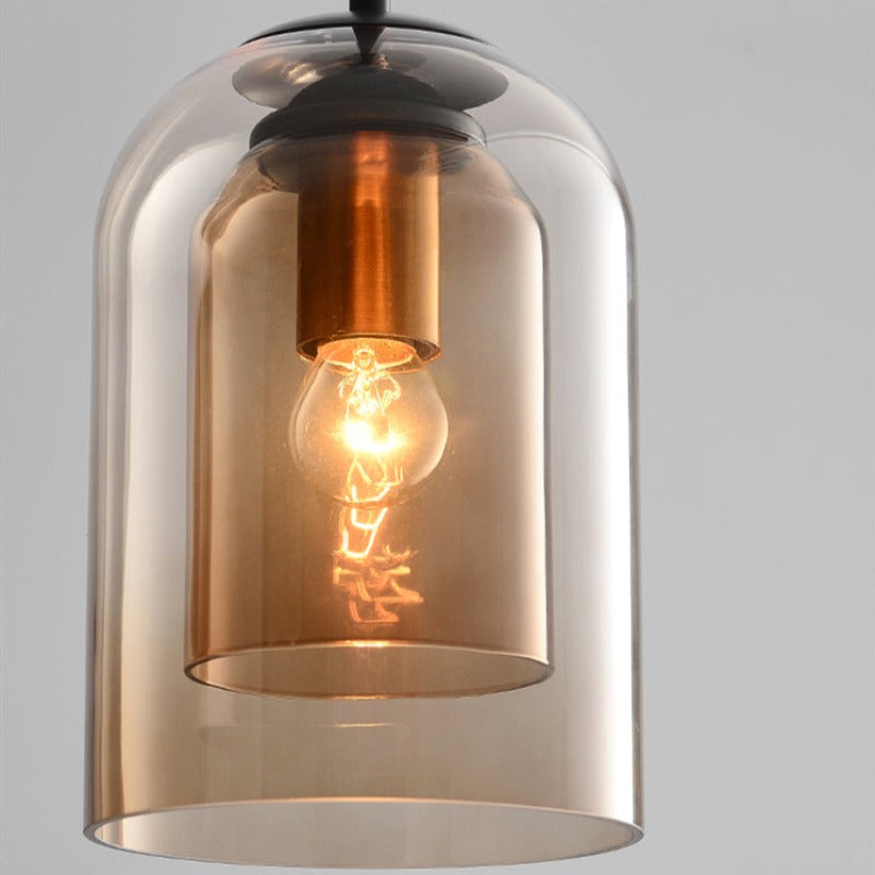 Modern Smoked Glass Pendant with Iron Top